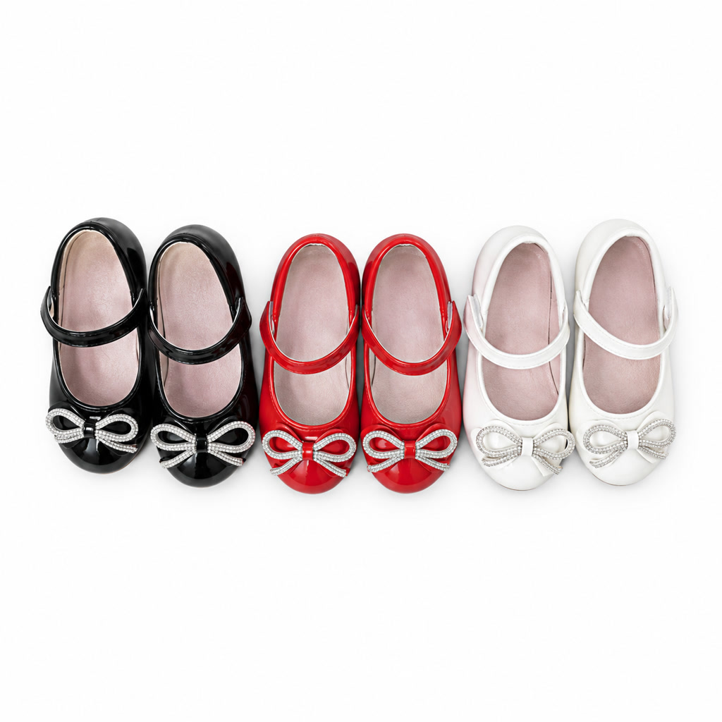 [DLM-3863] Zapato de charol para niña con moño de contorno y correa ancha
