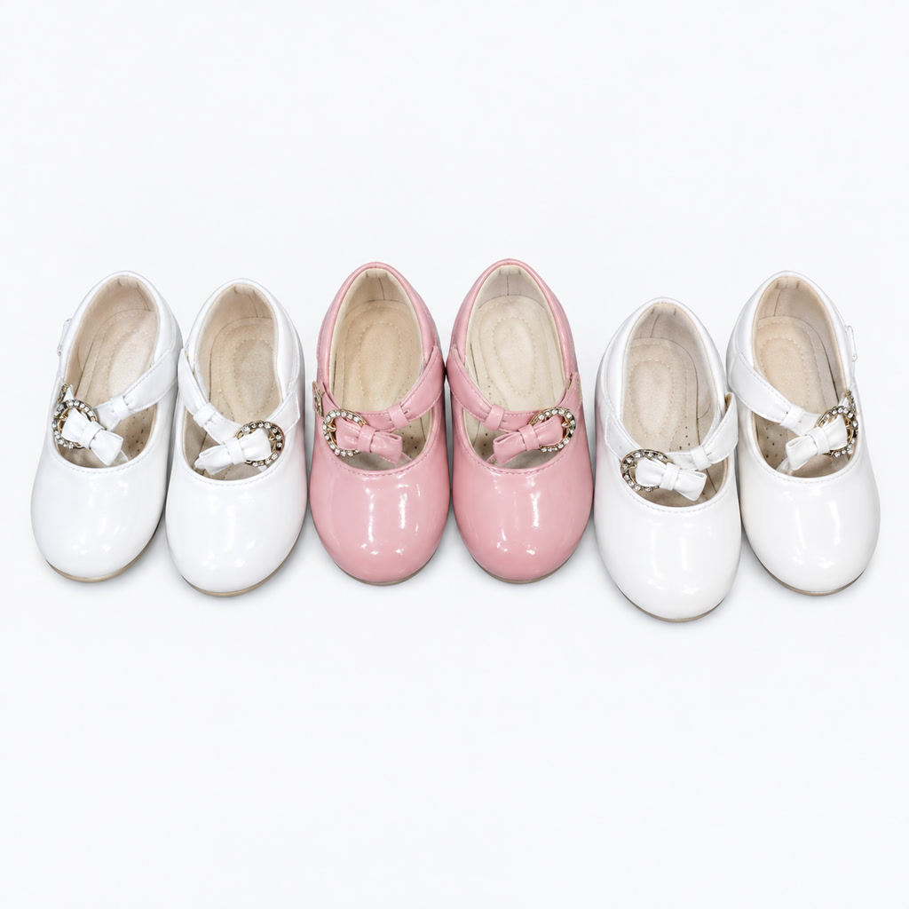 [DLM-110-4] Zapato de charol para niña con moño central de tul