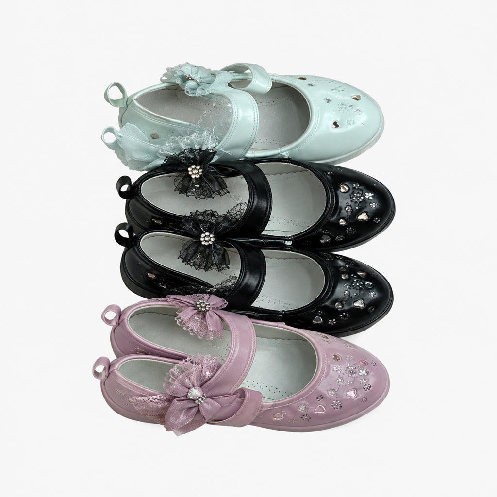 [SL-3-1] Zapato de charol para niña con moño brillante en tres colores