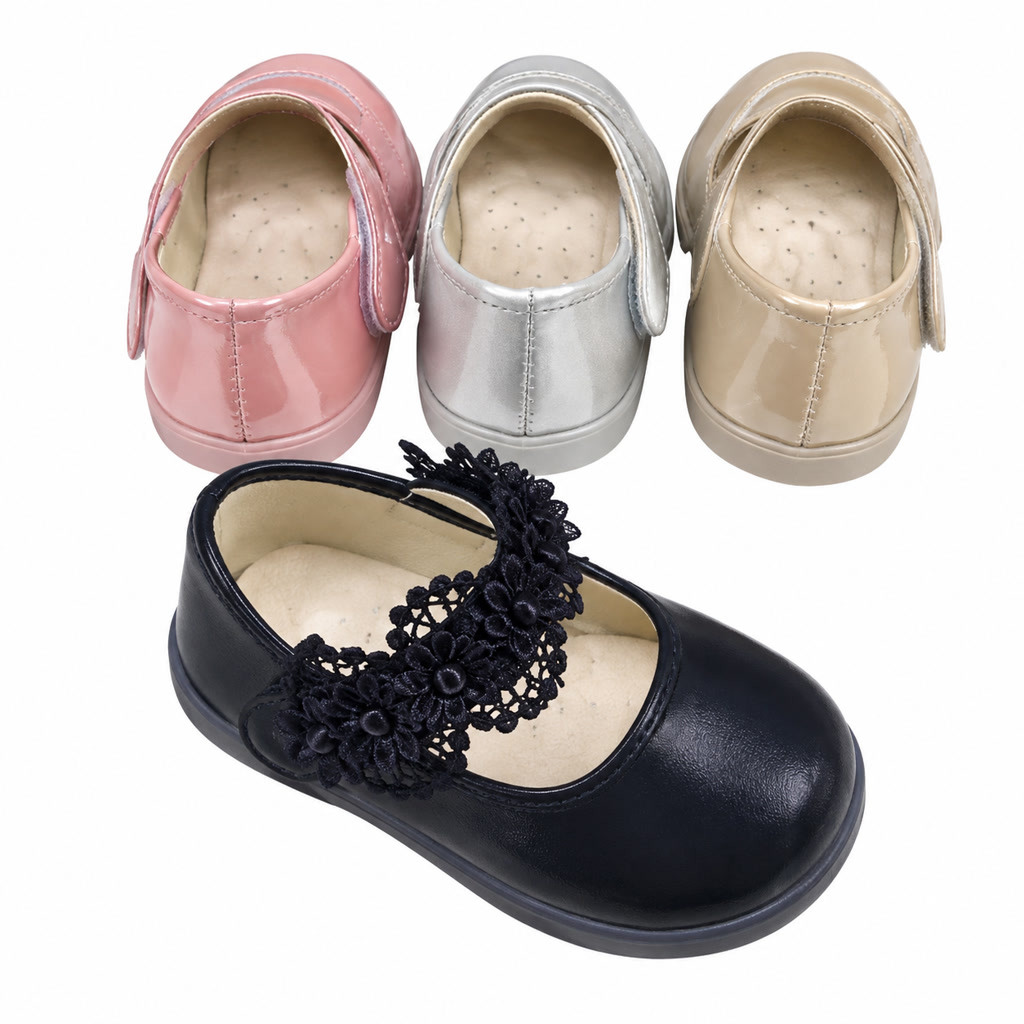 [SL-50] Zapato de charol para niña con luces y borde decorado