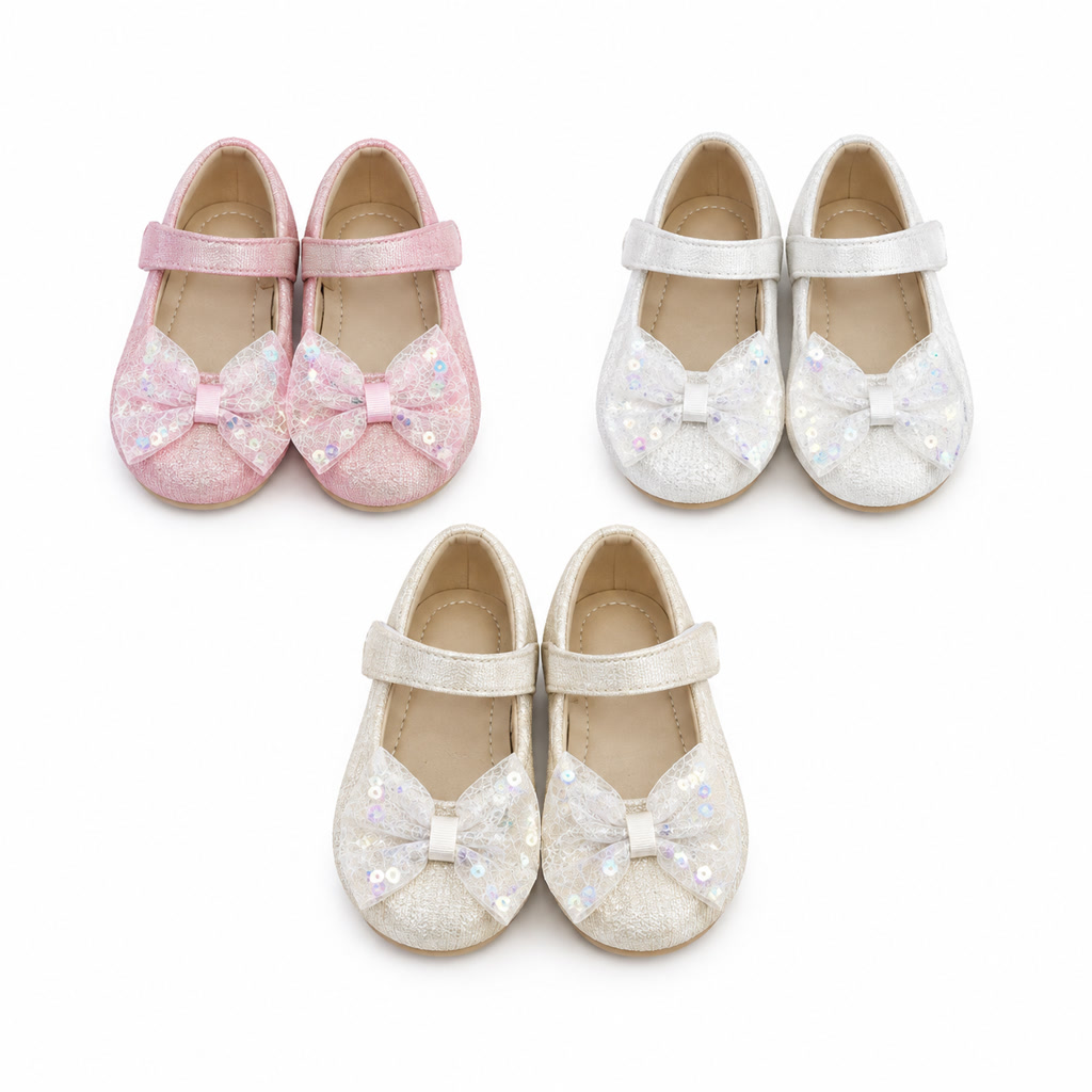 [DLM-3865] Zapato de charol para niña con flor y puntera con relieve