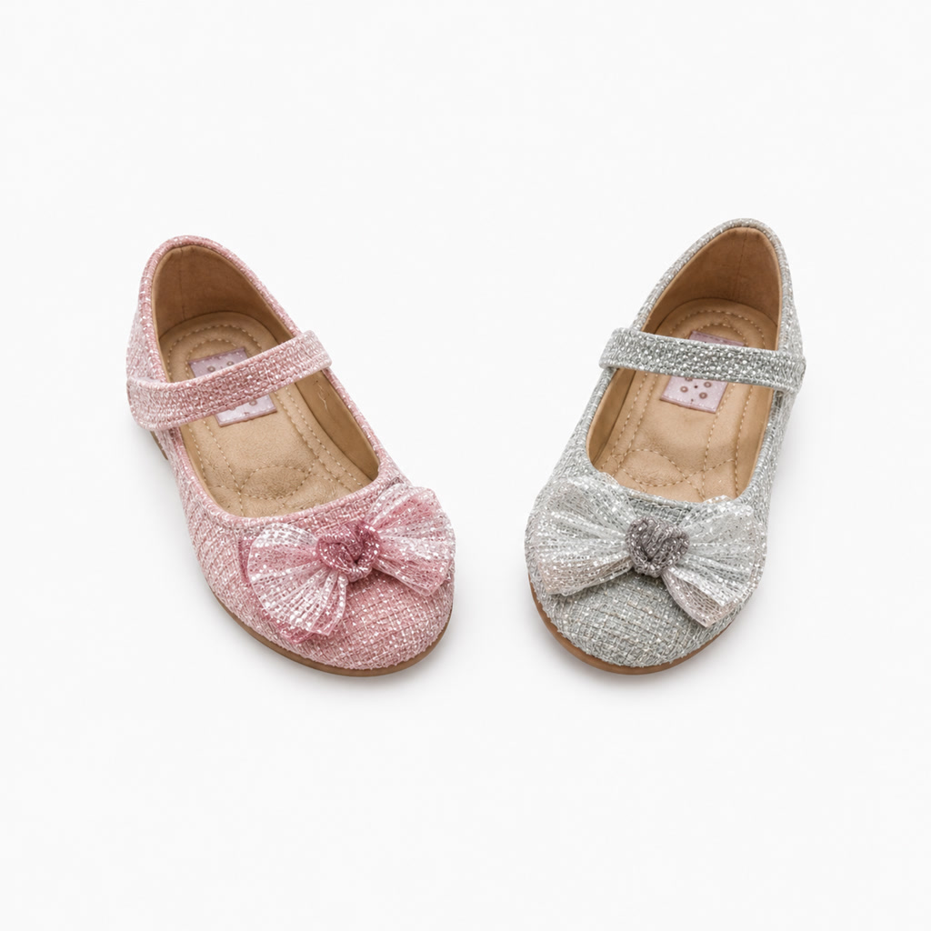 Zapato de charol para niña con flor de tela en la punta