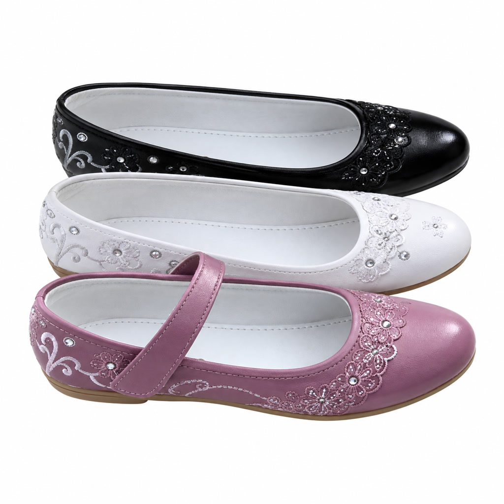 [SL-3-8] Zapato de charol para niña con correa diagonal y adornos de mariposa