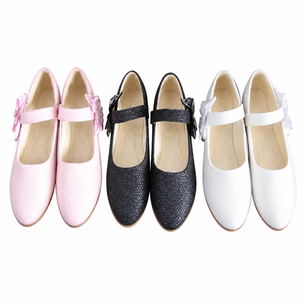 [DLM-2985] Zapato de charol para niña con adorno floral en la punta