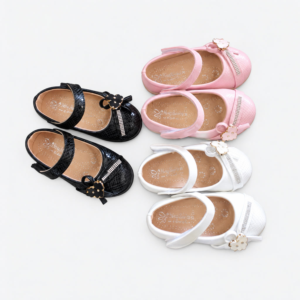 [DLM-251] Zapato de charol para niña con adorno de cuentas en punta redonda
