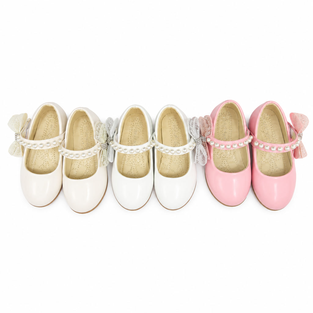 Zapato de charol Oxford para niña con moño de encaje sobre correa