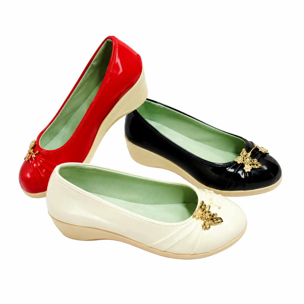 [8028] Zapatilla de charol con tacón para niña en tres colores