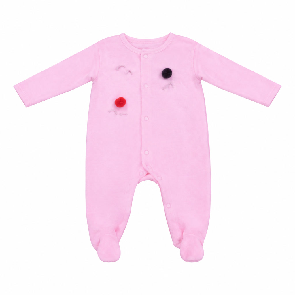 [502-541578] Pijama de manga larga para bebé niña rosa con bolitas