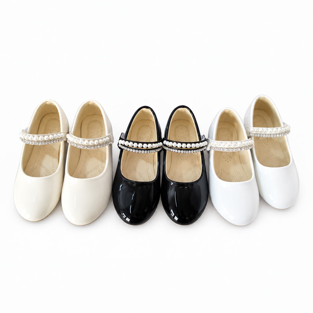 [DLM23-1039] Zapato de charol Oxford para niña con pulsera de perlas (26-30)