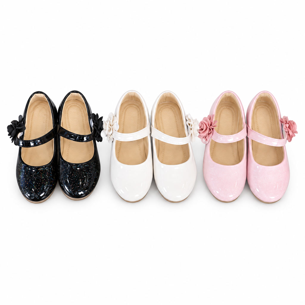 [DLM-111-10-B] Zapato de charol para niña con adorno de cuentas y correa fina (26-30)