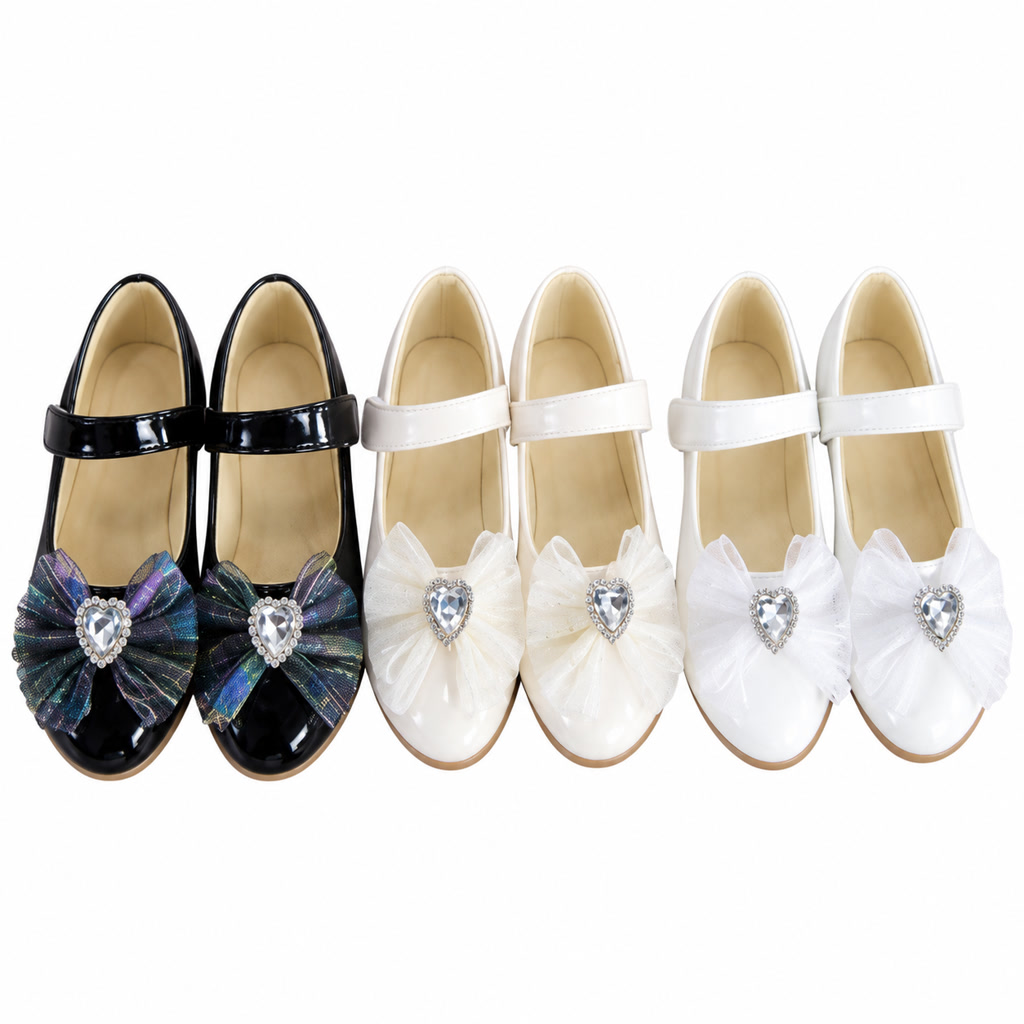 [DLM-3115] Zapato de charol para niña con flor grande y correa de cuentas (26-30)