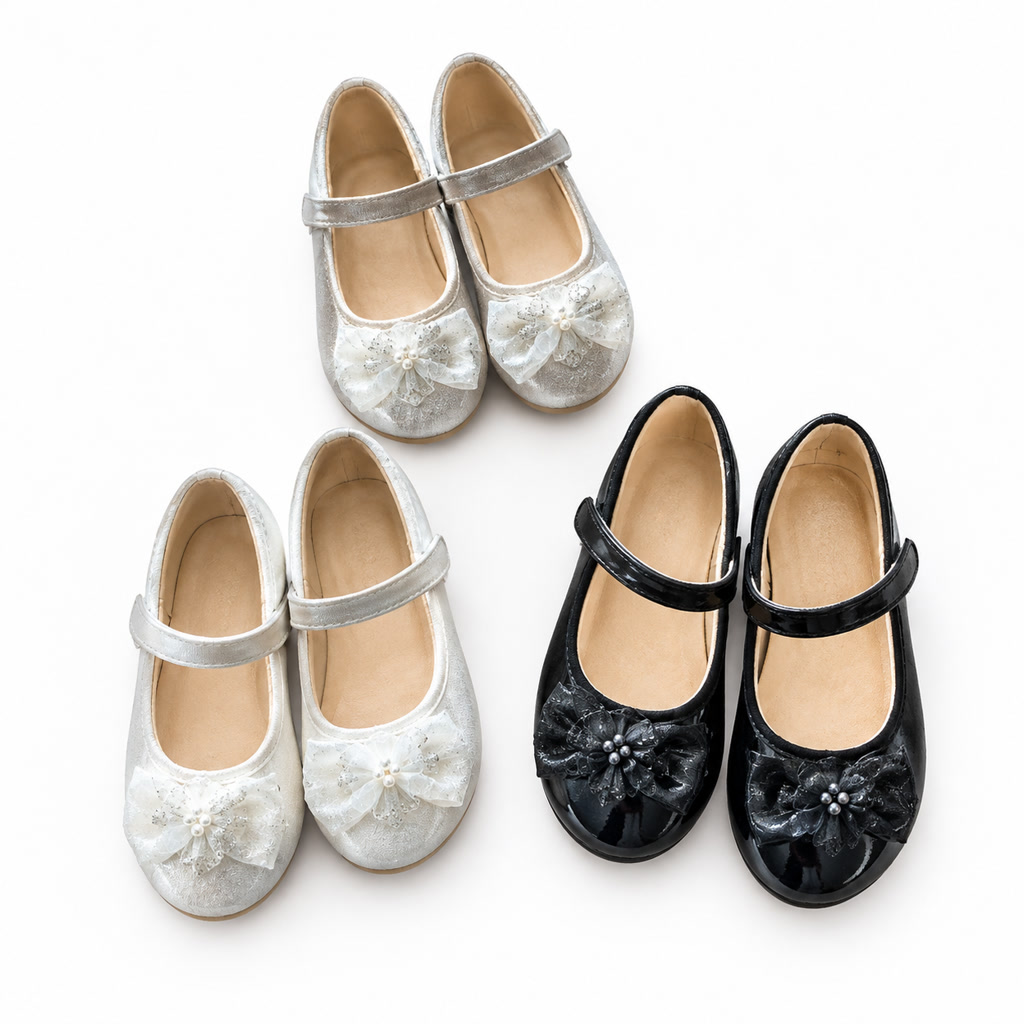 [DLM-4986] Zapato de charol para niña con flor sobre correa de cuentas (26-30)