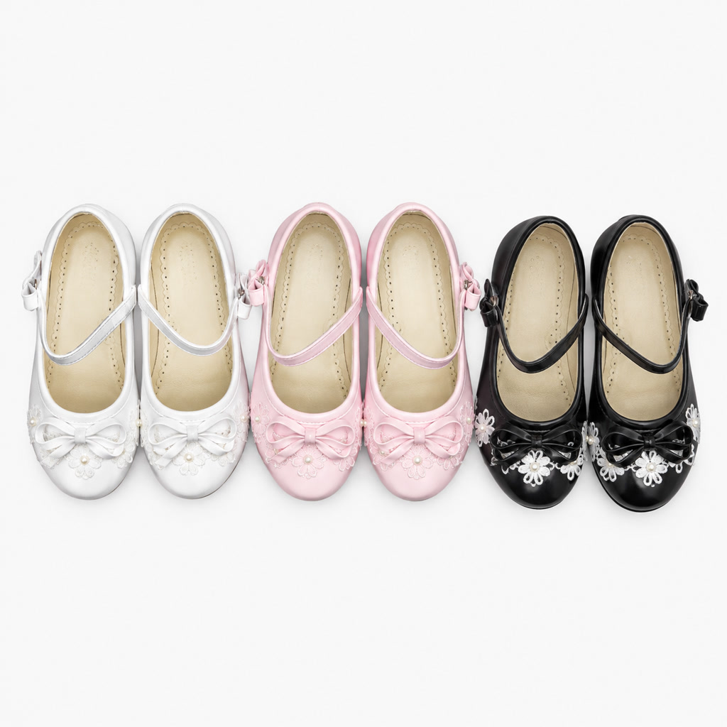 [DLM-3597] Zapato de charol para niña con moño ancho y borde brillante (26-30)