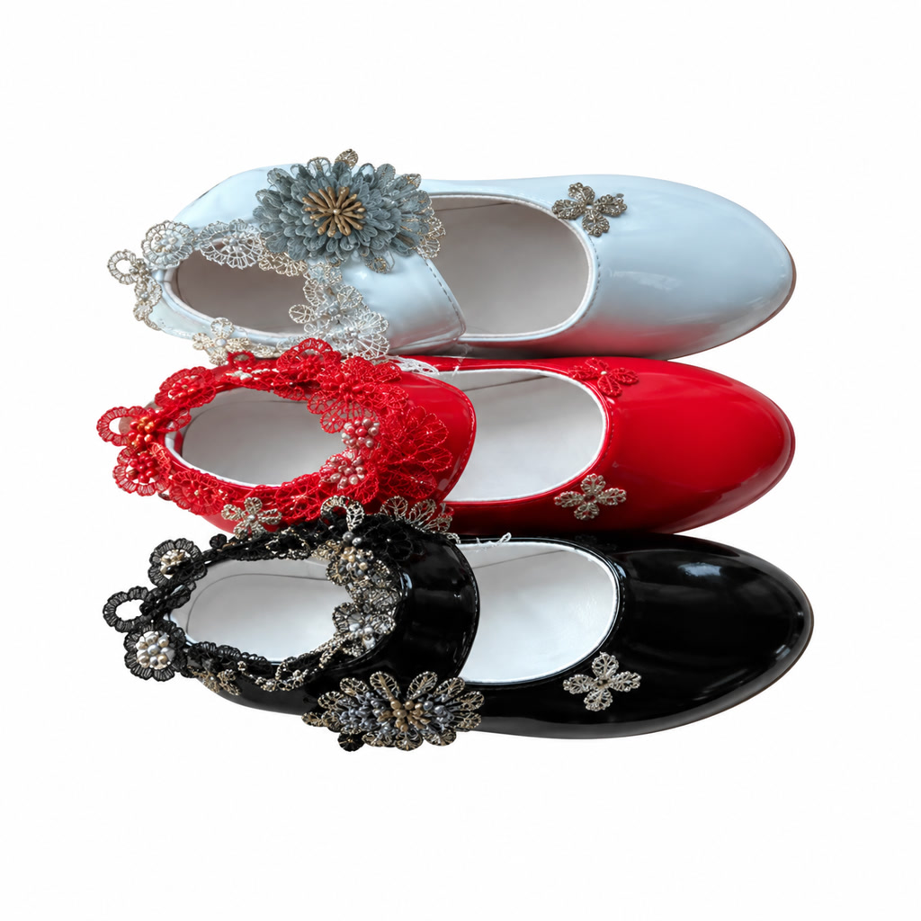 [SL-3-6] Zapato de charol para niña con moño grande de malla