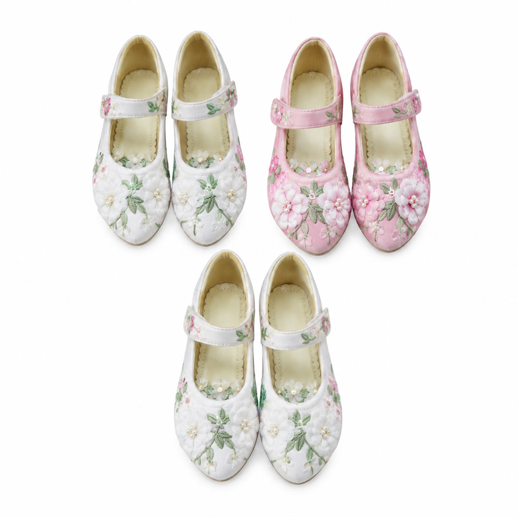 [DLM-3576] Zapato de charol para niña con moño de encaje y correa de cuentas (26-30)