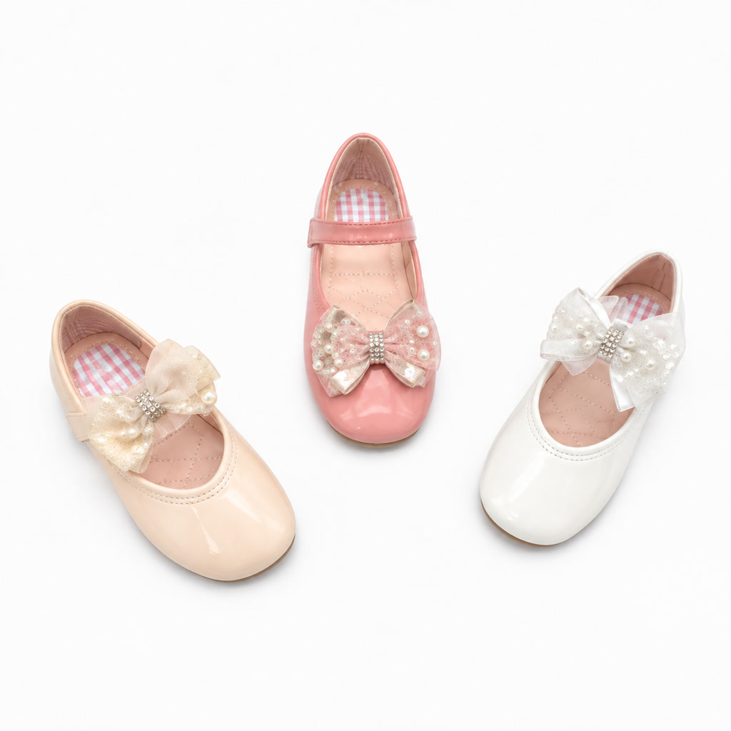 [DLM-2366] Zapato de charol para niña con moño de tul voluminoso (26-30)