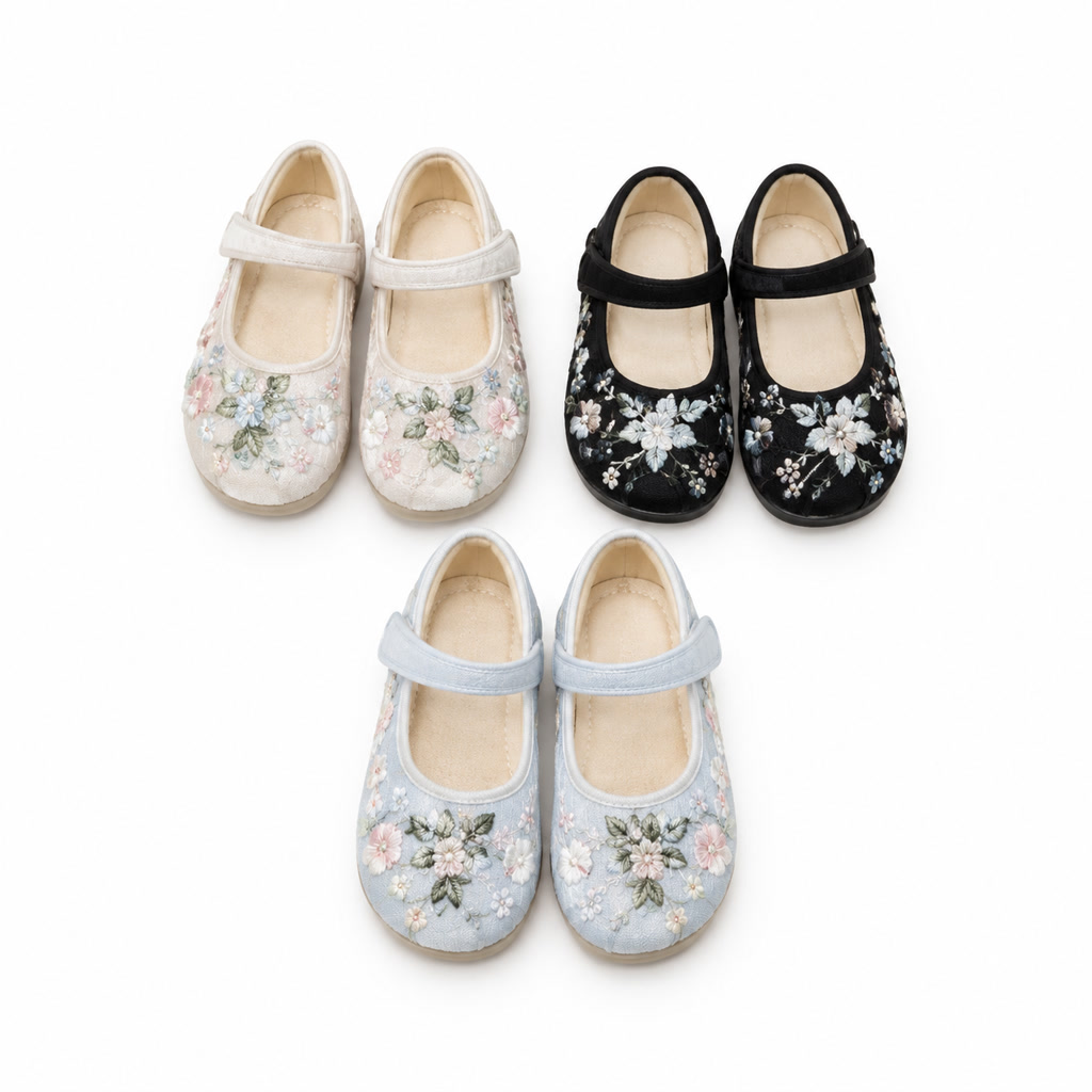 Zapato de charol para niña con moño frontal y correa de perlas