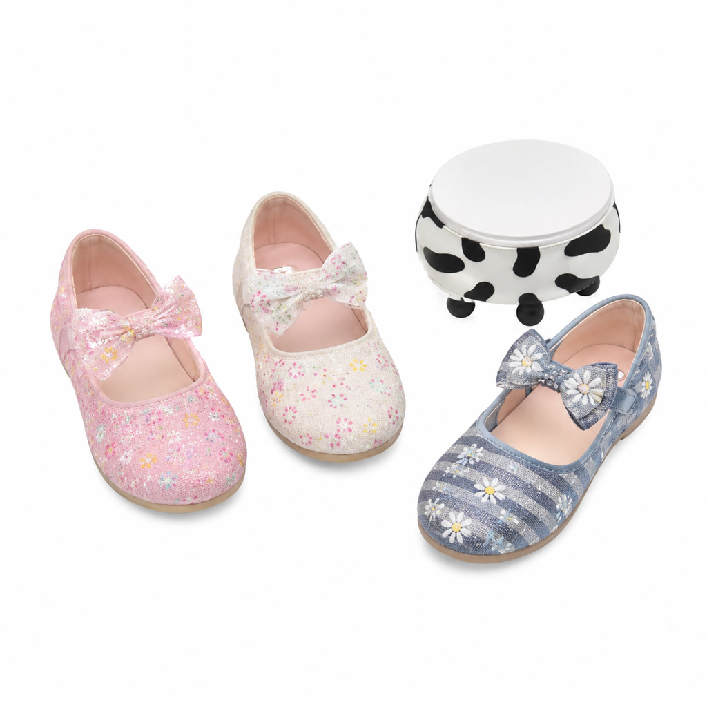 [DLM-2324] Zapato de charol para niña con moño rayado en contraste (26-30)