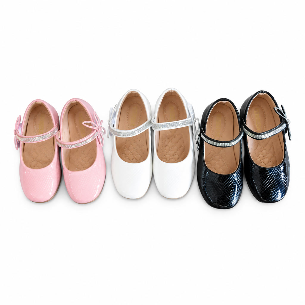 [DLM-332] Zapato de charol para niña con moño sobre correa ancha (26-30)