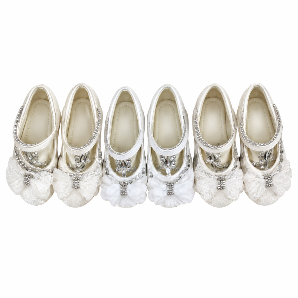 [DLM-3641] Zapato de charol para niña con moño de tul y correa decorada