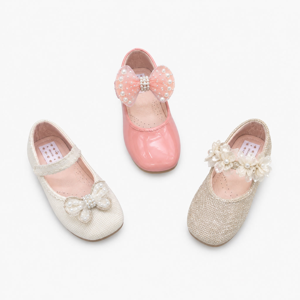 [DLM-2373] Zapato de charol para niña con moño de tul grande y correa fina
