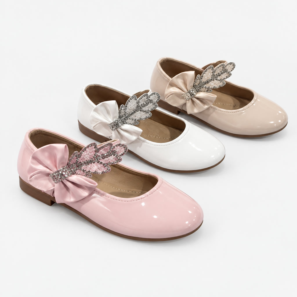 [DLM-1732] Zapato de charol para niña con moño de pétalos largos