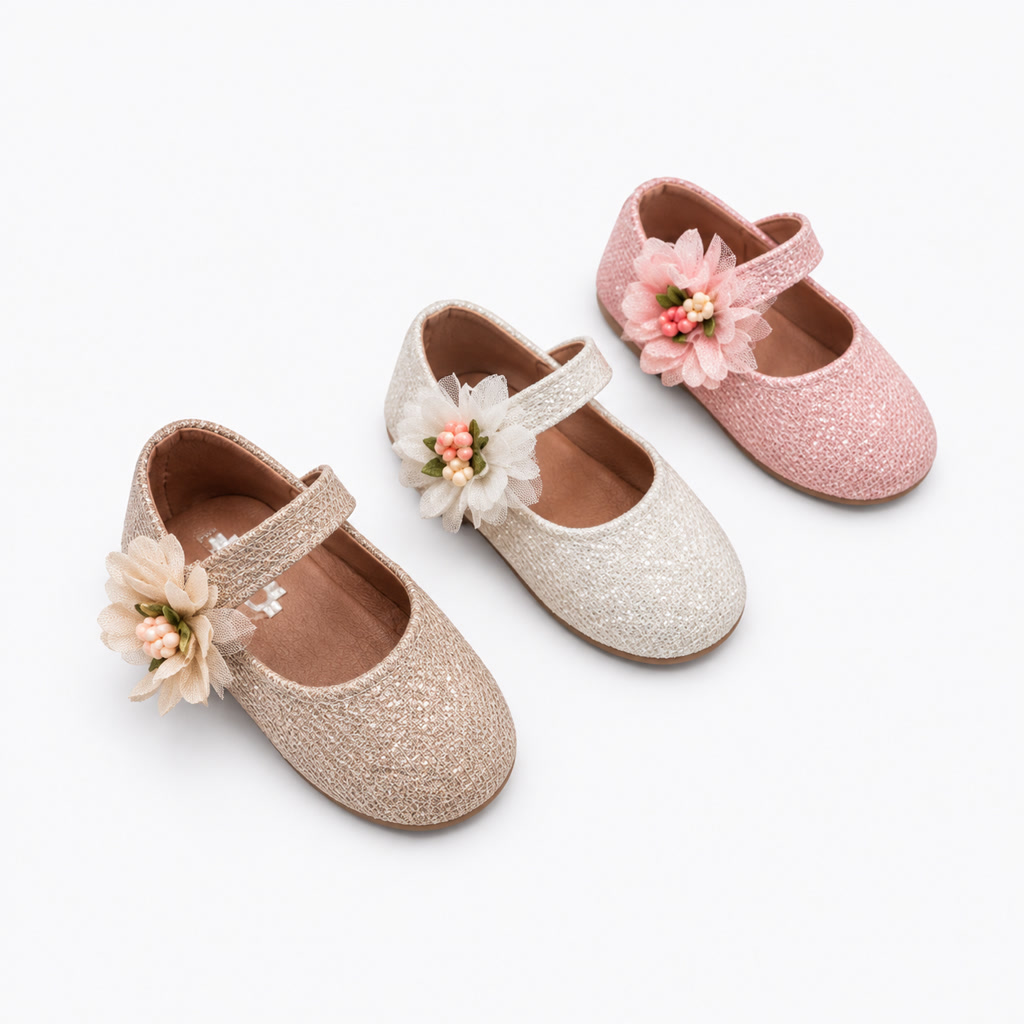 Zapato de charol para niña con moño de pétalos